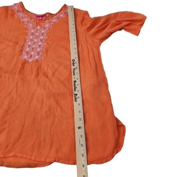 Lilly Pulitzer X Target Tunic Top XL Orange Aztec Embroidered V-Neck Boho Beach - Picture 10 of 10